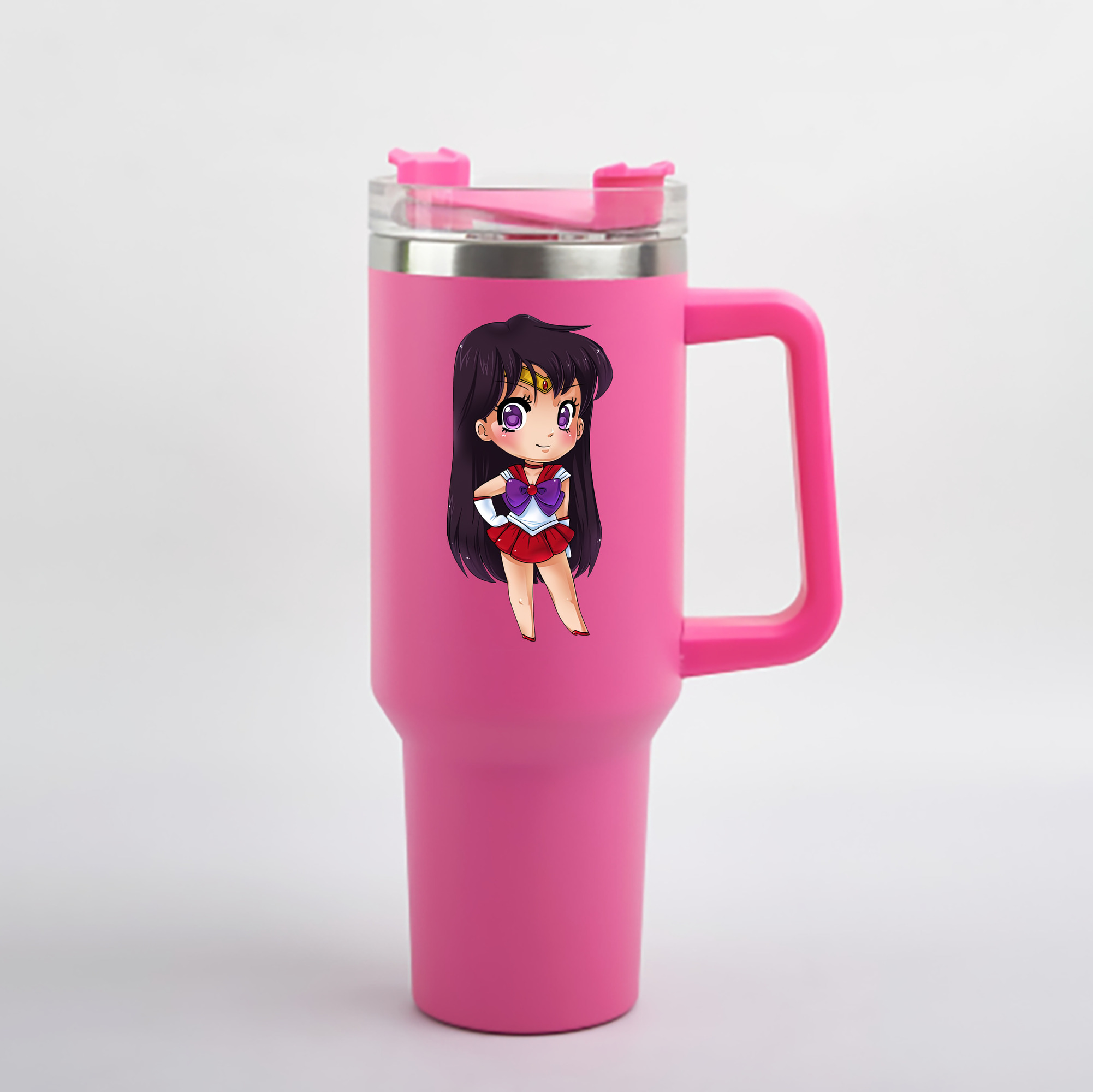 （画像用） 美少女戦士セーラームーン 火野レイ ひの レイ Sailor Moon Hino Rei （セーラーマーズ,Sailor Mars） 1200mL車用タンブラー - クリスタルステッカー（プラスチックストロー付き）